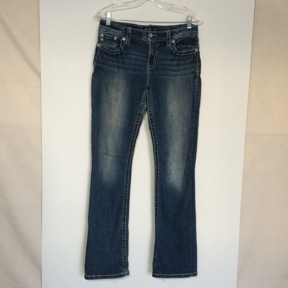 Miss Me Aztec Chloe Bootcut Womens Jeans Sz 30 Distressed Rhinestone Embroidery - Picture 2 of 11